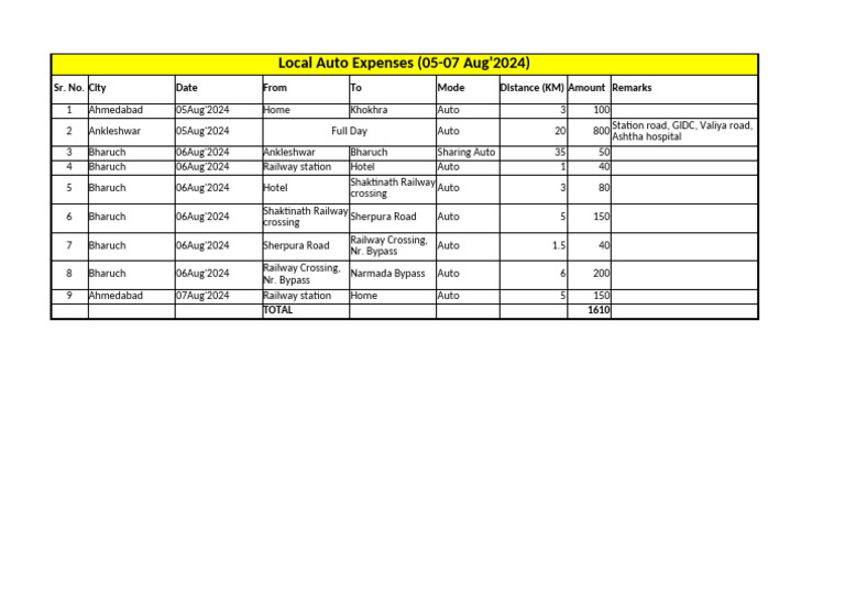 Local Auto Expenses (5-7aug'24) | PDF