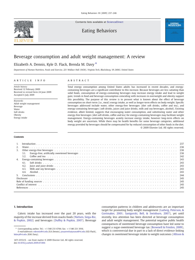 Beverage Impact on Adult Weight Management | PDF | Obesity | Dieting