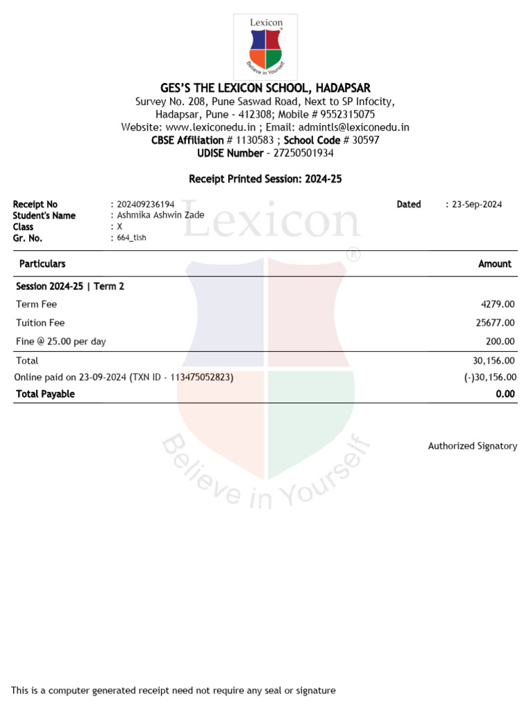 Fee Receipt | PDF