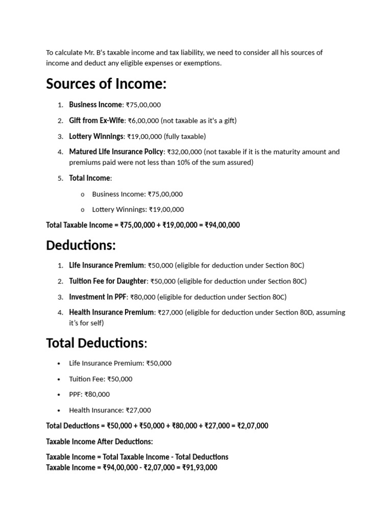 Mr. B's Taxable Income & Liability Calculation | PDF | Business