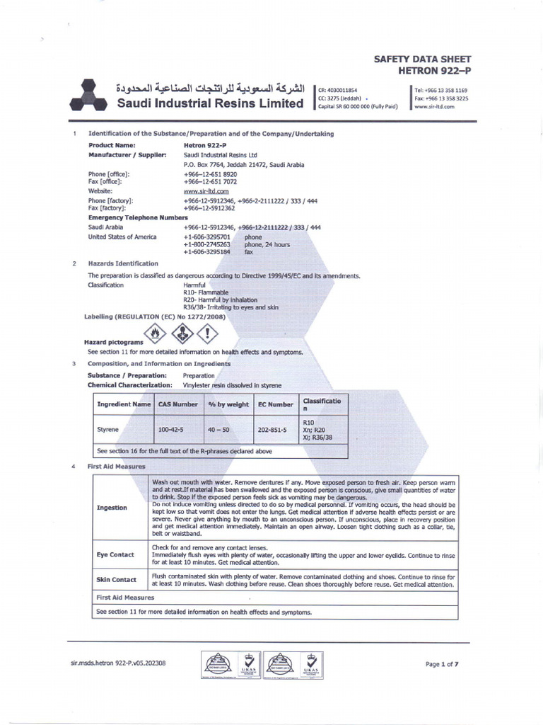 SIR-Safety Data Sheet | PDF