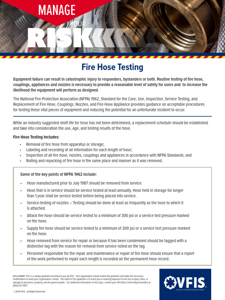 NFPA 1962 Fire Hose Testing Guidelines | PDF | Pump | Safety
