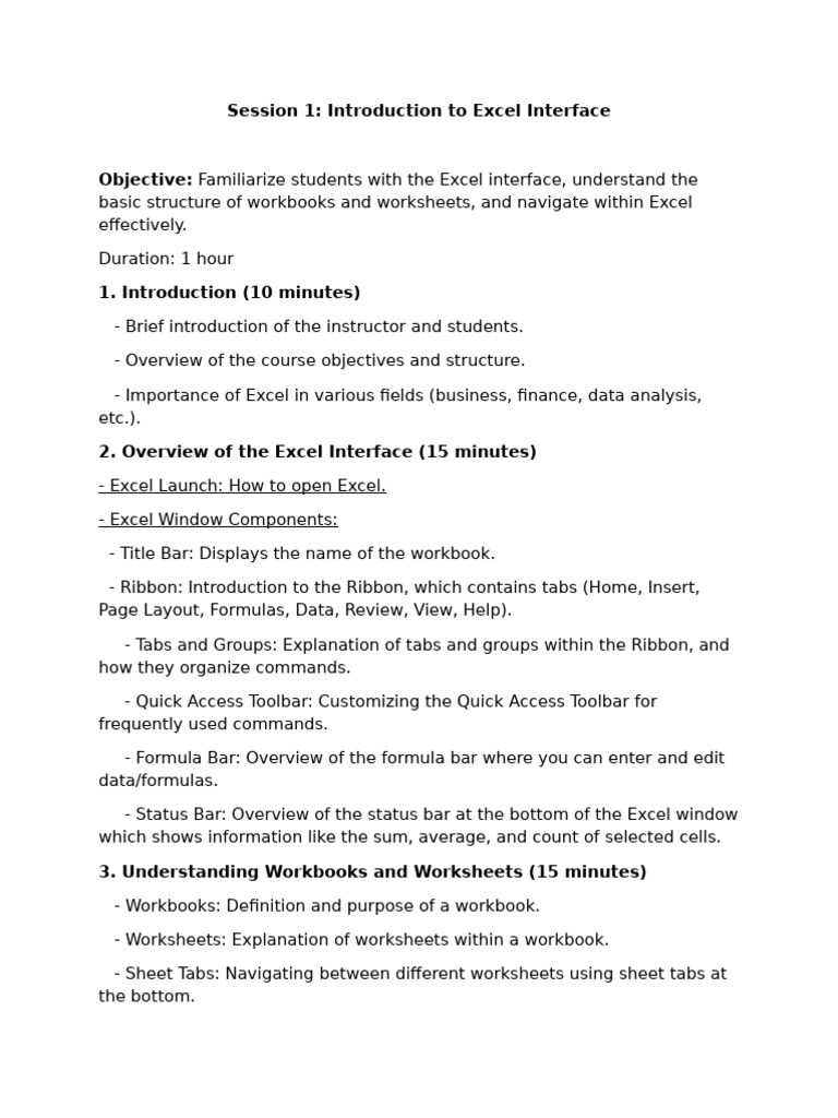 Session 1 introduction to excel interface pdf microsoft excel