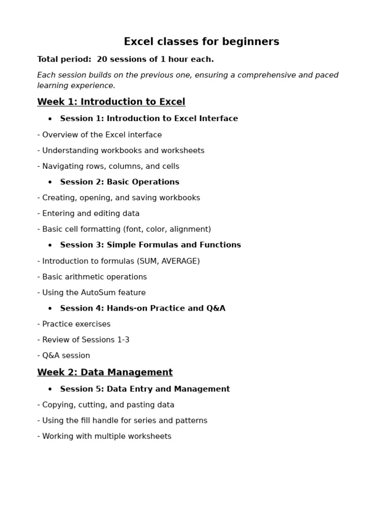 Beginner Excel Course Overview | PDF | Microsoft Excel | Information ...