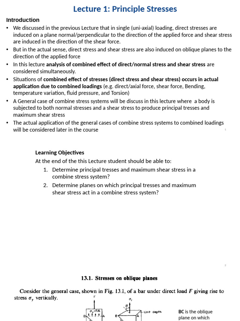 Principal Stresses in Combined Loadings | PDF