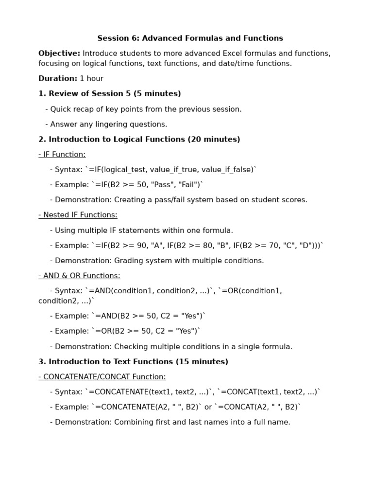 Session 6 - Advanced Formulas and Functions | PDF | Computer Science ...
