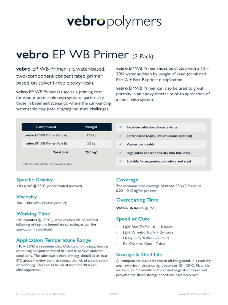 Vebro EP WB Primer for Magnesite Floors | PDF | Concrete | Epoxy