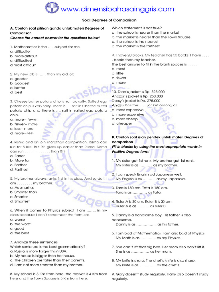 Dbi soal degrees of comparison pdf