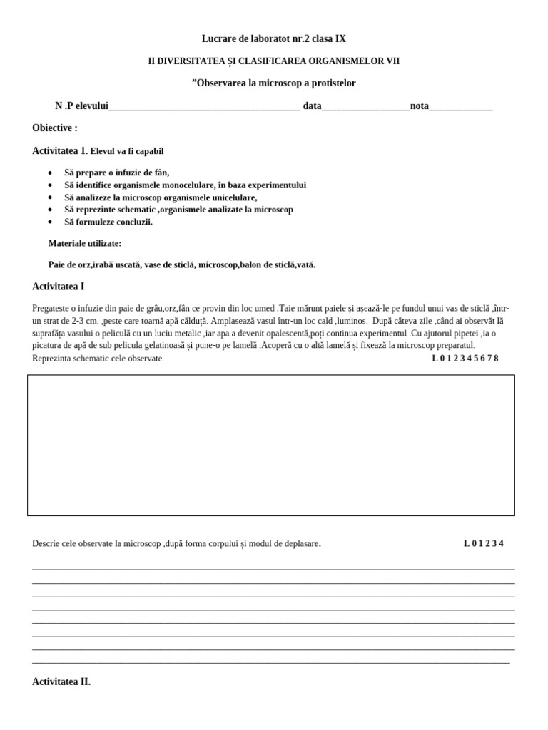 Lucrare de Laborator 2 Protiste | PDF