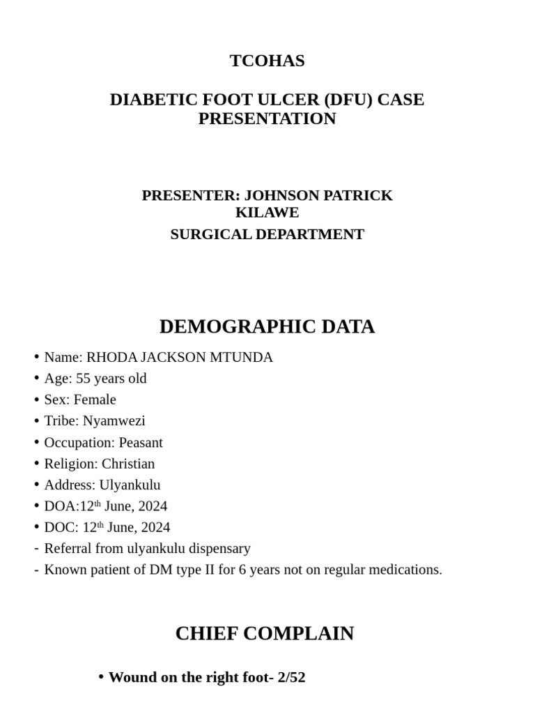 Diabetic Foot Ulcer Case Study | PDF | Somatosensory System | Medicine
