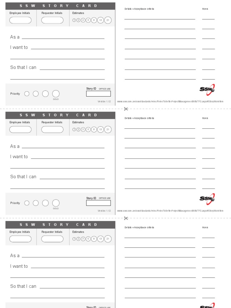 Project Management Story Card Template | PDF