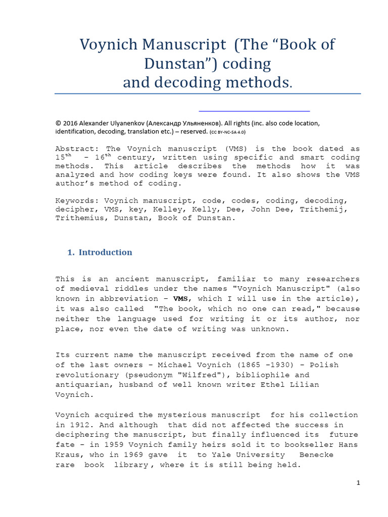 Voynich Manuscript Coding Methods Explained | PDF