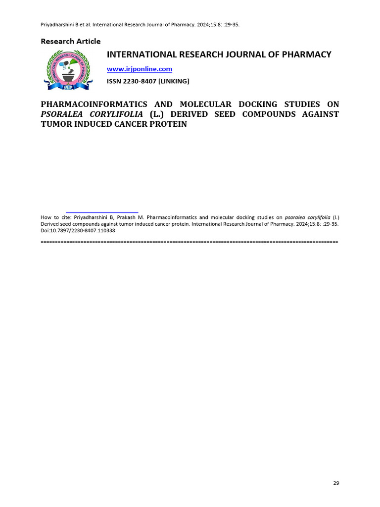 Psoralea Corylifolia Seed Compounds in Cancer Research | PDF | Docking ...