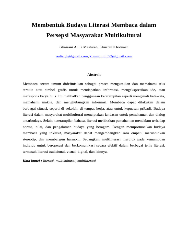 Jurnal Membentuk Budaya Literasi Membaca Dalam Persepsi Masyarakat