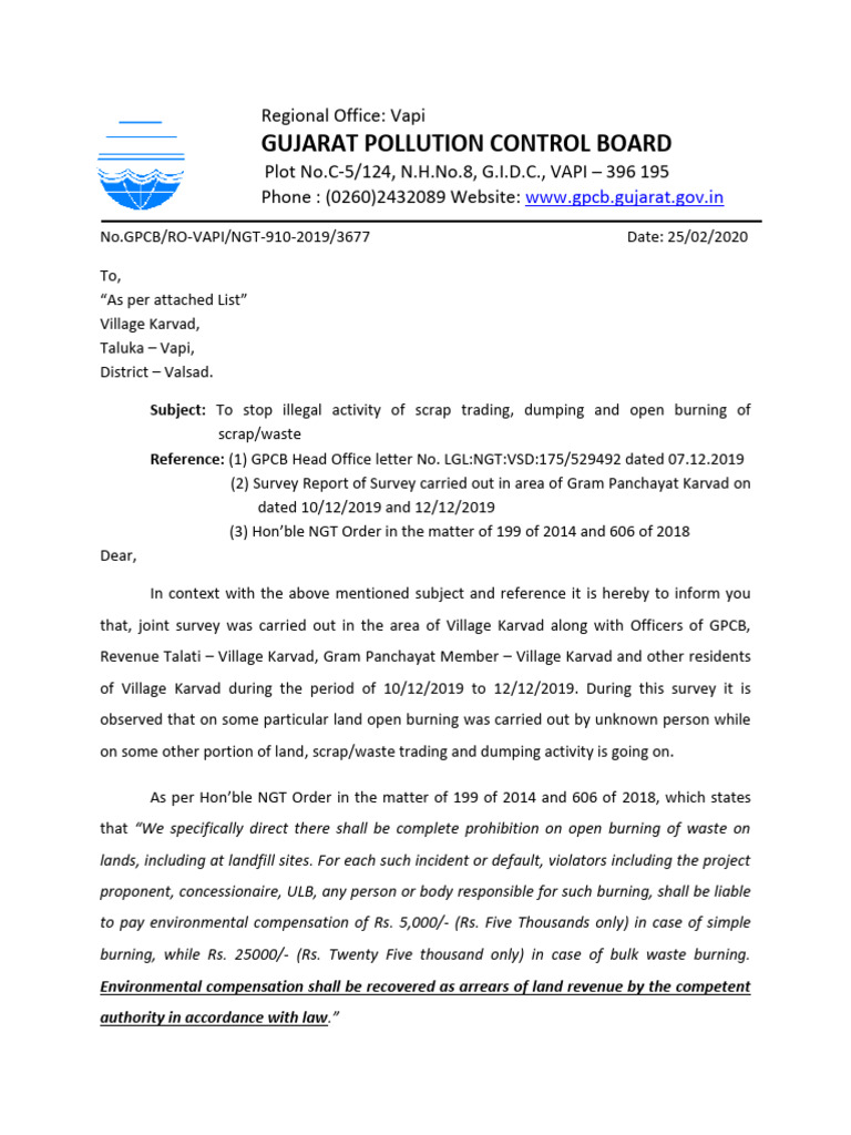 Report by GPCB in OA No. 910 of 2019 | PDF | Waste | Waste Management
