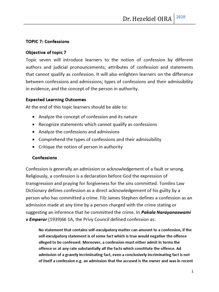 Topic 7 Confessions | PDF | Confession (Law) | Arrest