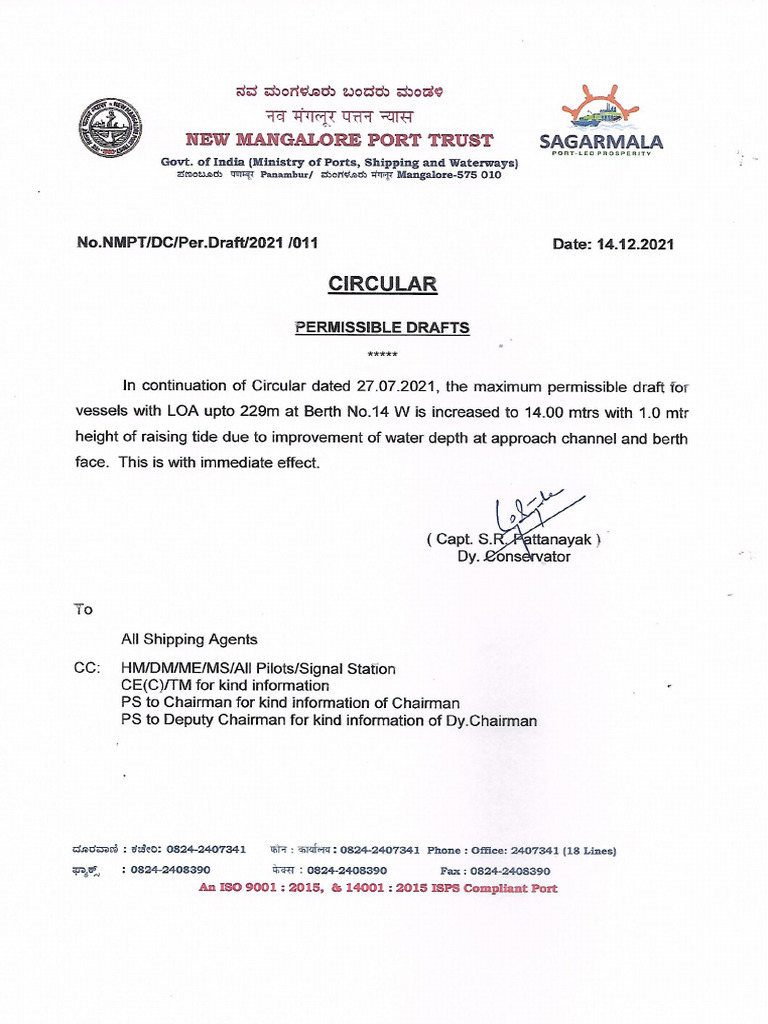 Permissible Draft Berth No.14 W | PDF