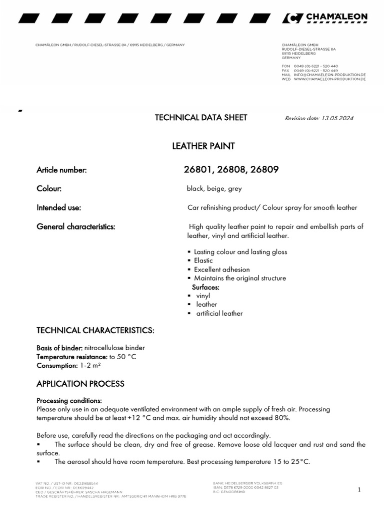 Leather Paint Technical Data Sheet | PDF | Paint | Materials