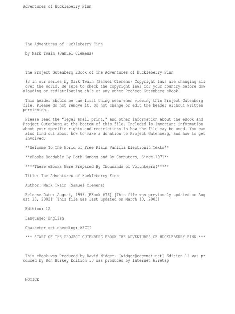 Adventures of Huckleberry Finn PDF Project Gutenberg Mark Twain