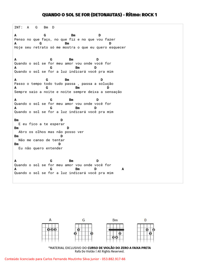 Letra Cifra Quando o Sol Se for Detonautas 1 | PDF