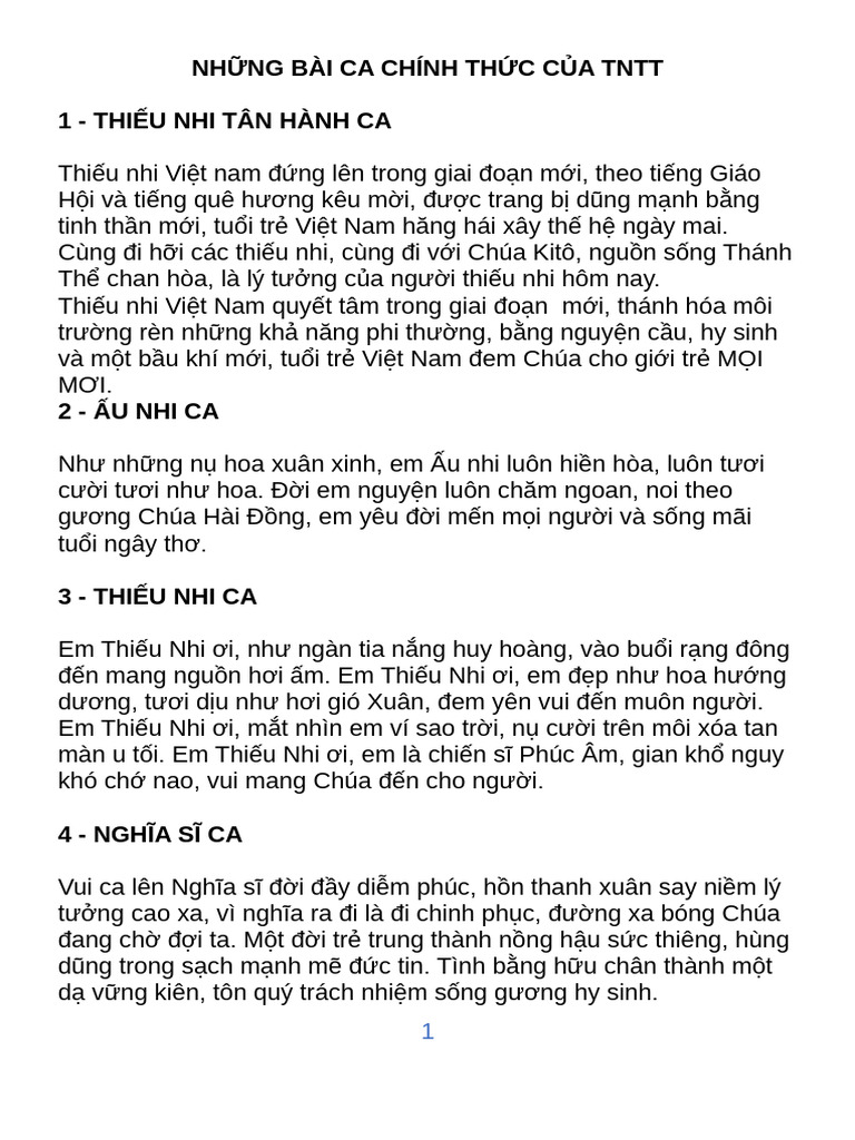 NH NG Bài CA Chính TH C C A TNTT | PDF