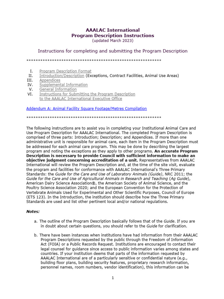 AAALAC Program Description Guidelines | PDF | Animal Welfare