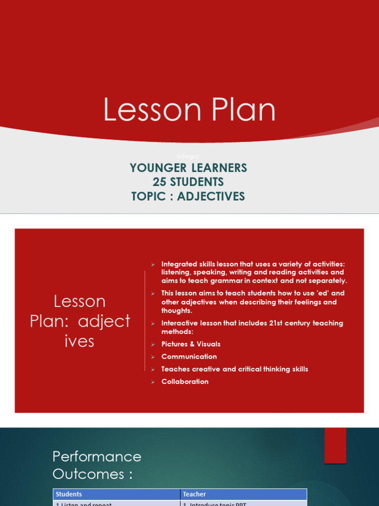 Adjective Lesson Plan for Younger Learners | PDF | Behavior ...