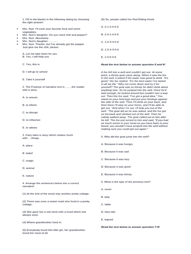 Dialogue Completion and Narrative Exercises | PDF | Little Red Riding Hood