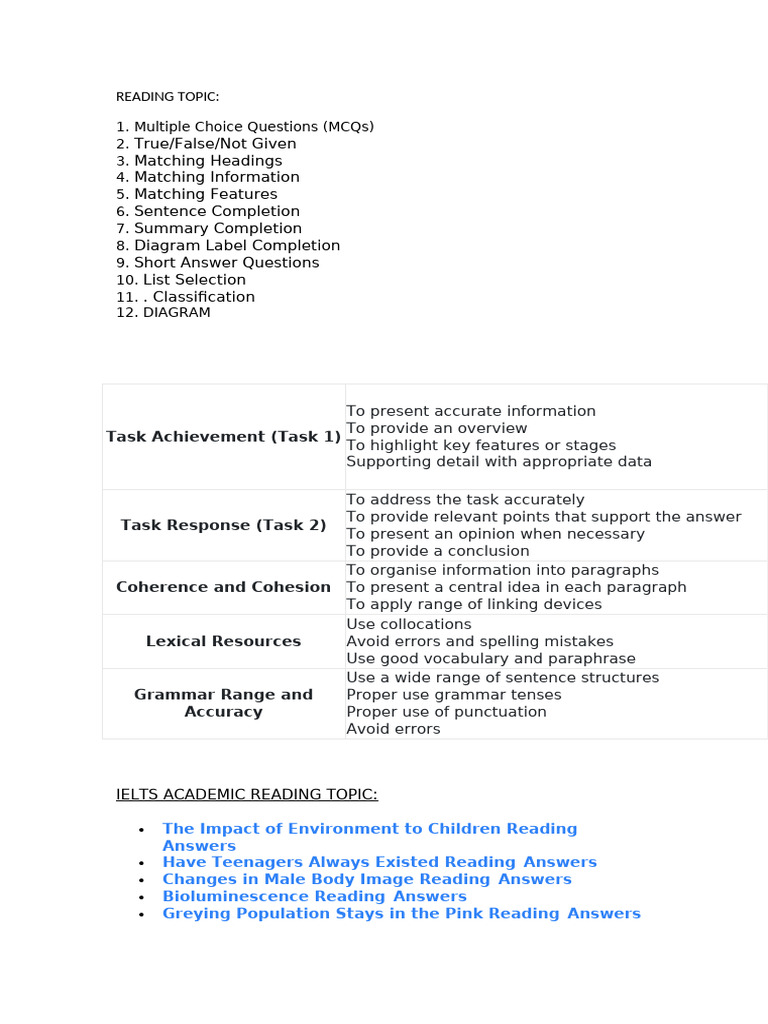 IELTS Reading Question Types Overview | PDF | Question | Multiple Choice