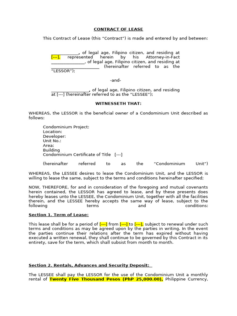 Condo Lease Agreement Template | PDF | Lease | Private Law