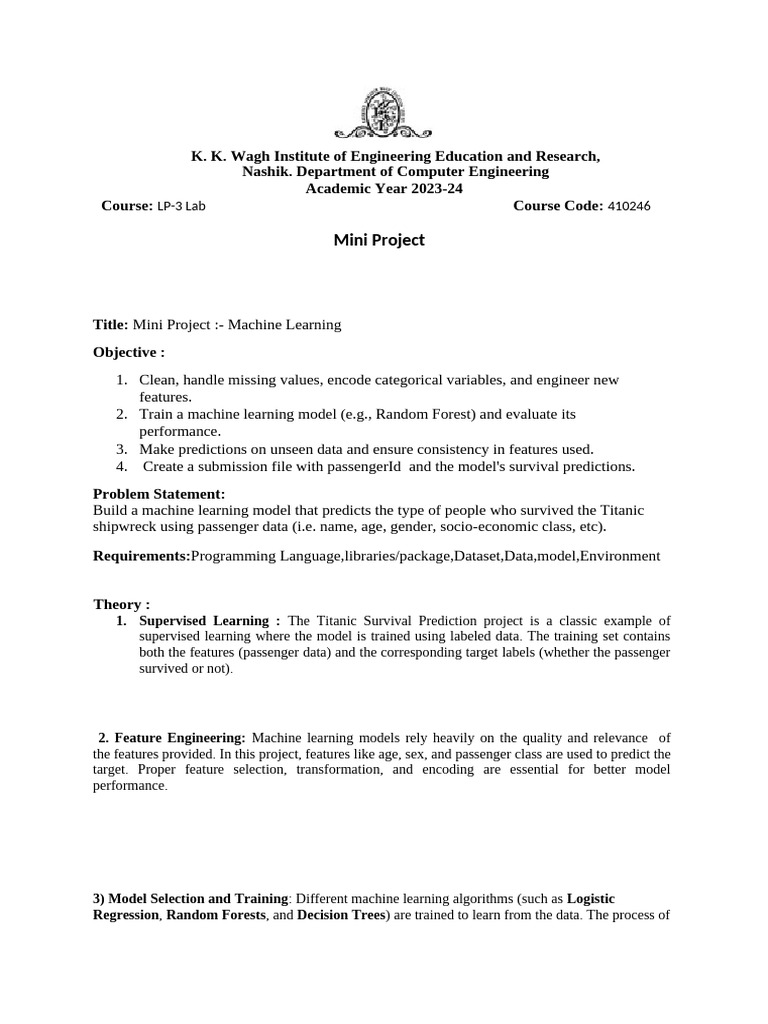 Titanic Survival Prediction Project | PDF | Machine Learning ...