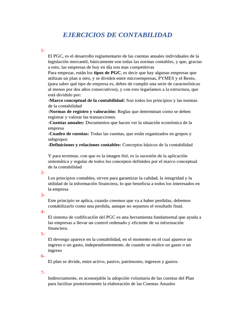 Ejercicios Prácticos de Contabilidad PGC | PDF | Contabilidad | Economias