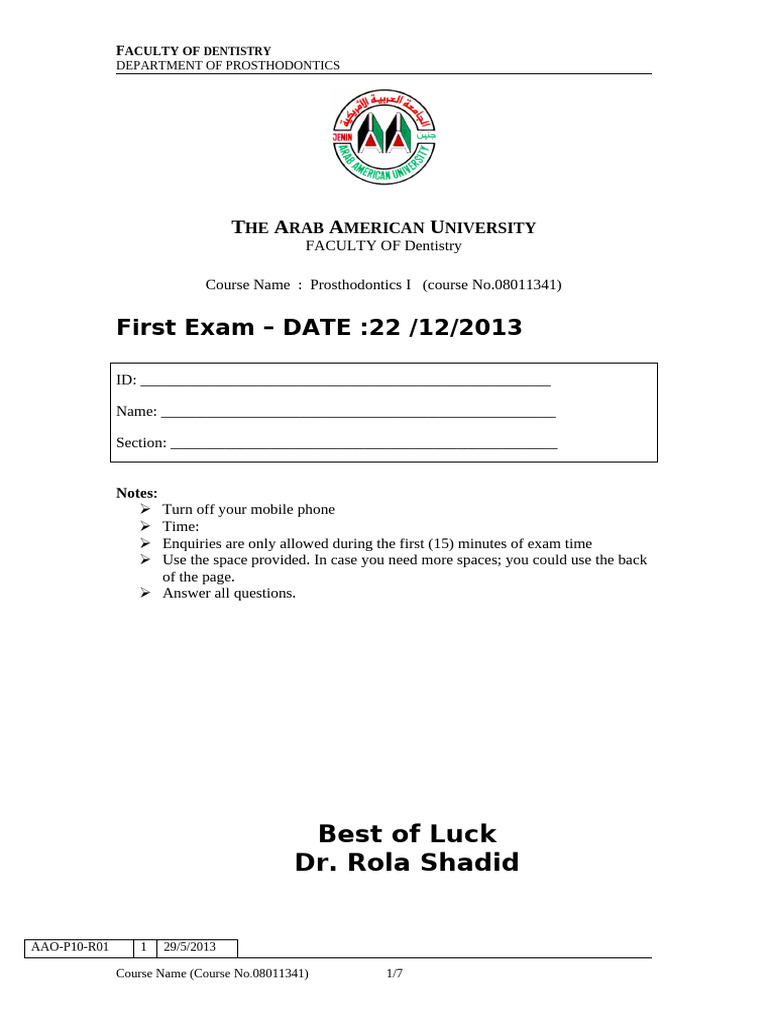 Mcq related to anatomy of adenture pdf dentures dentistry branches