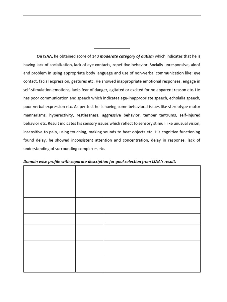 ISAA Autism Assessment Report | PDF | Emotions | Attention