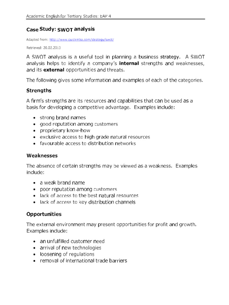 Case Study Swot Analysis Pdf