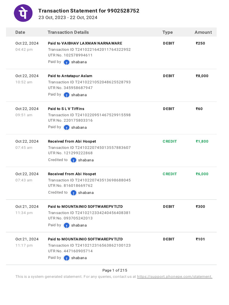 PhonePe Statement Oct2023 Oct2024 | PDF | Home &amp; Garden