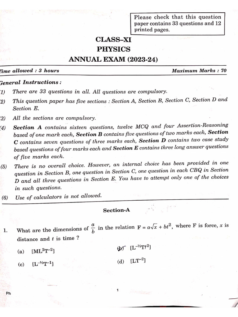 PHY Q.P Class 11th | PDF