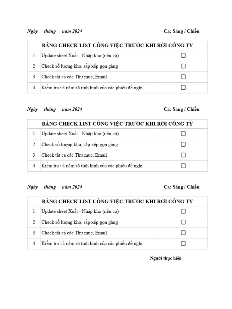 Mẫu Check List Công Việc | PDF