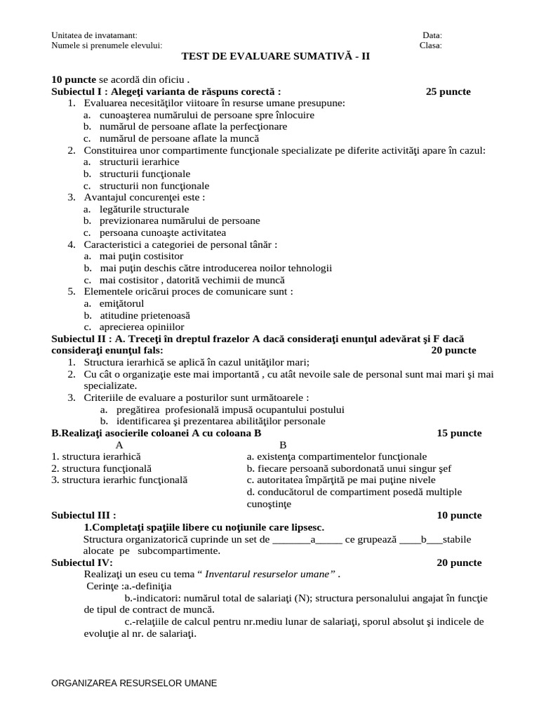 0 Test 1 Oru II | PDF