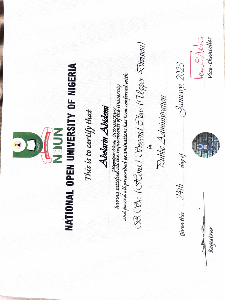 Noun B Sc Certificate Sample Pdf