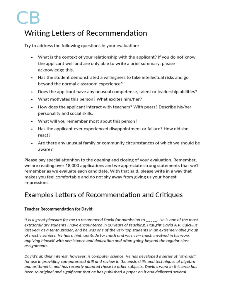 Rec Letter Guide - Eng | PDF | Teachers