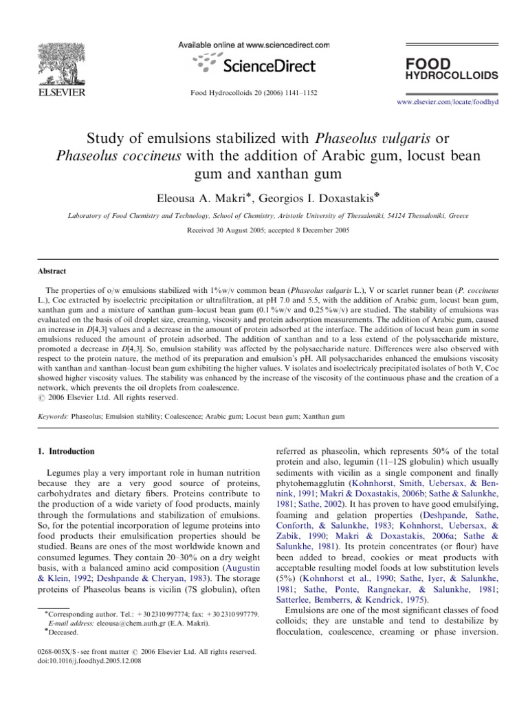 Emulsion Stability with Bean Proteins | PDF | Emulsion | Colloid