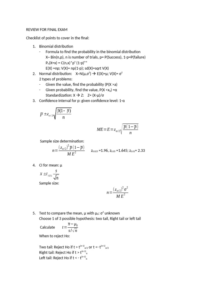 Review For Final Exam 2 | PDF | P Value | Tests