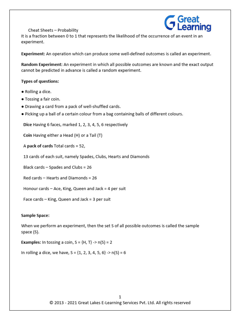 Cheat Sheets - Probability | PDF | Probability | Probability Theory