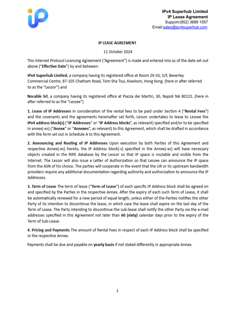IPv4 Lease Agreement Guide | PDF | Lease | Ip Address