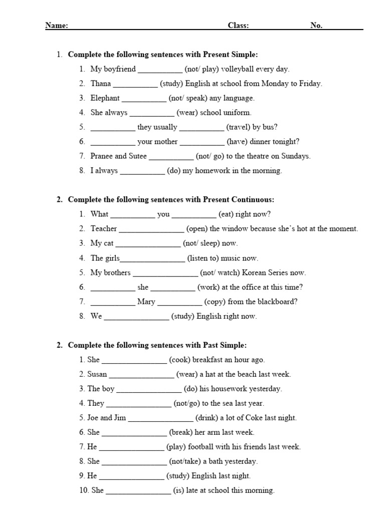 Past Simple vs Present Continuous Exercises | PDF
