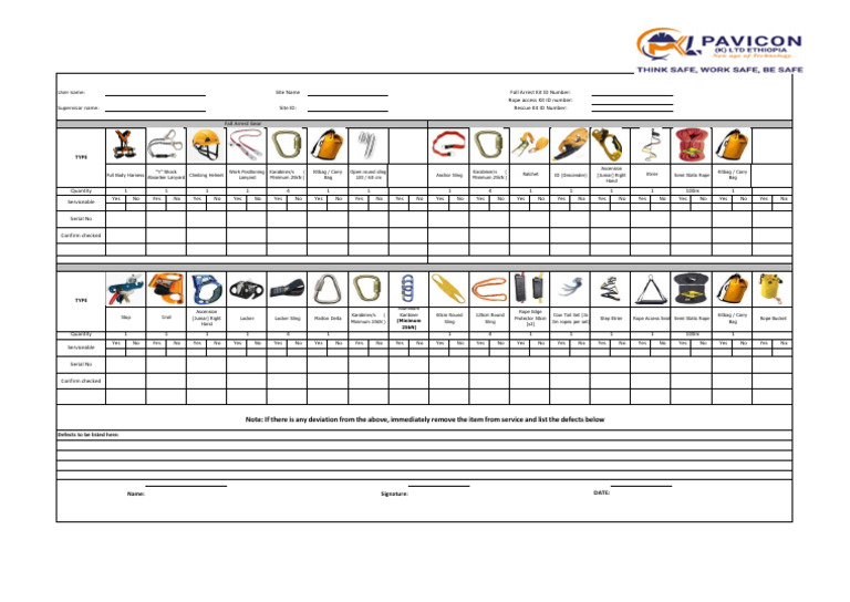 Daily Inspection Register for W@H Equipment | PDF | Sport Variants ...