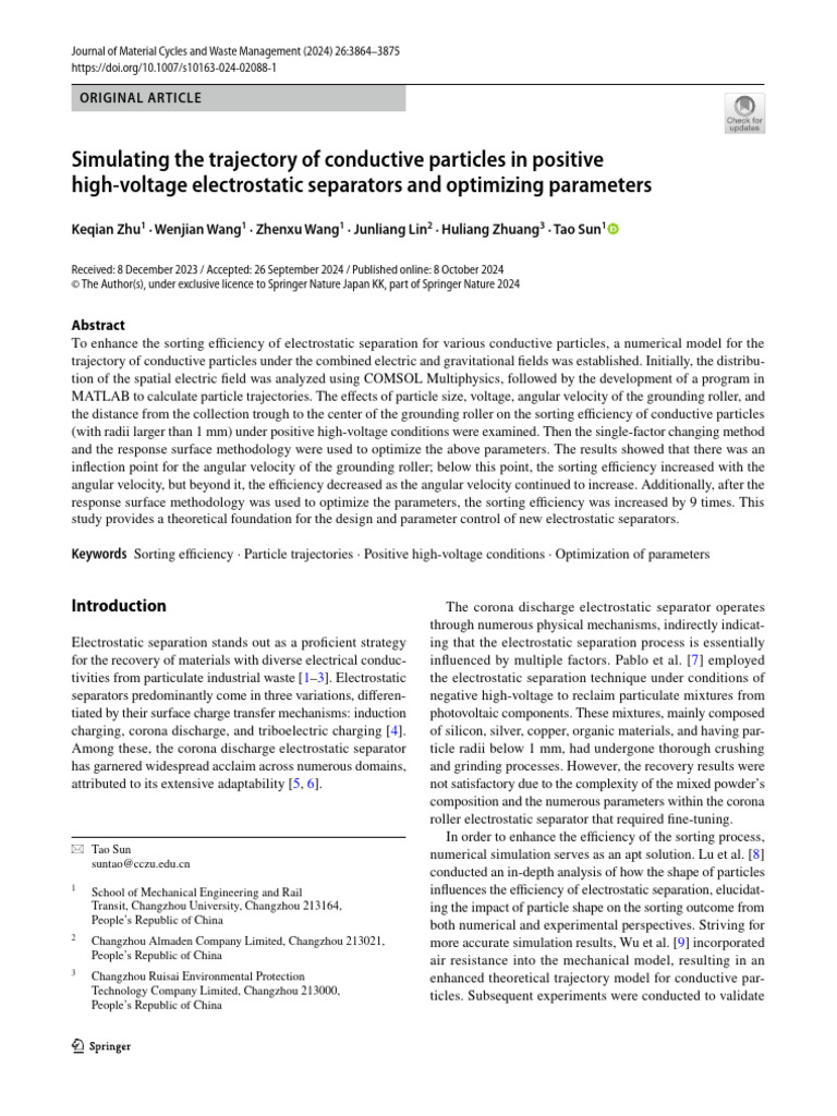 Optimizing Electrostatic Separator Efficiency | PDF | Force | High Voltage