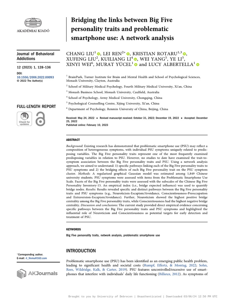 Bridging The Links Between Big Five Personality Traits and Problematic ...