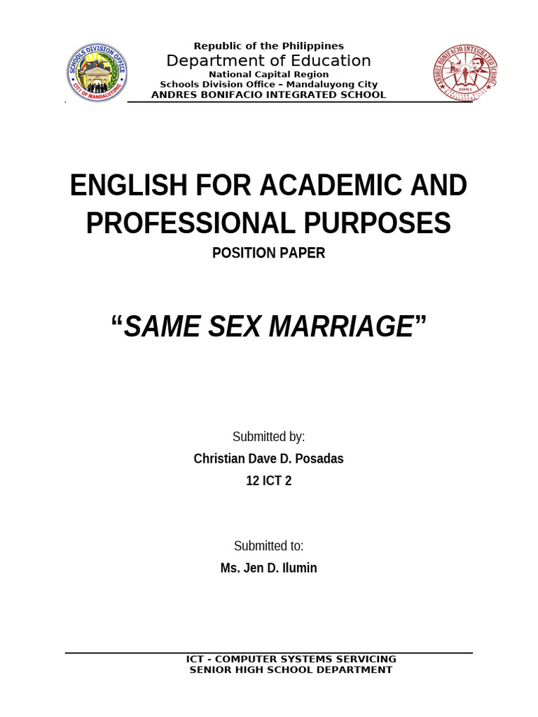 Positon Paper | PDF | Marriage | Same Sex Marriage